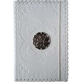 White Leather N/Book Medallion