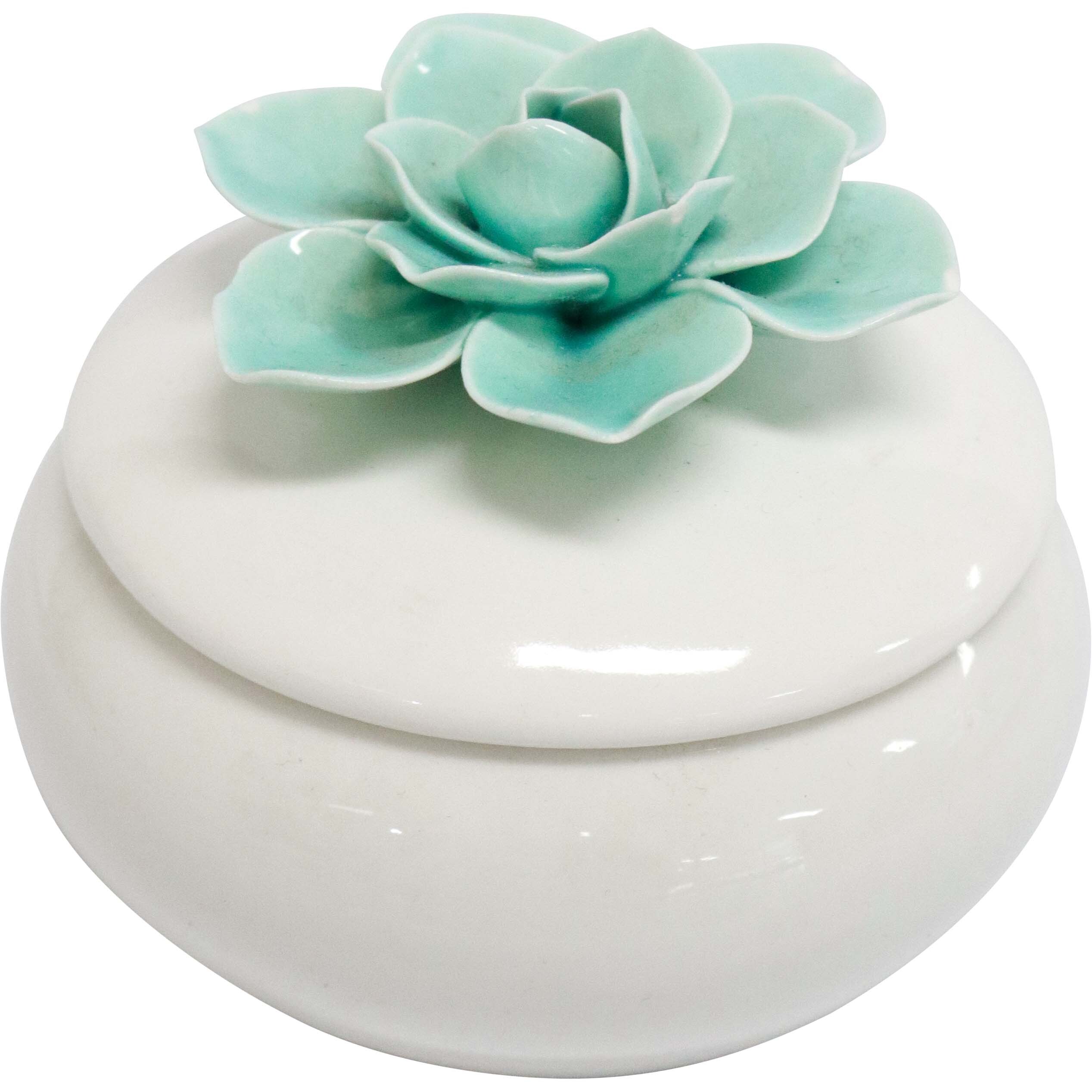 Trinket Jar Teal Flower