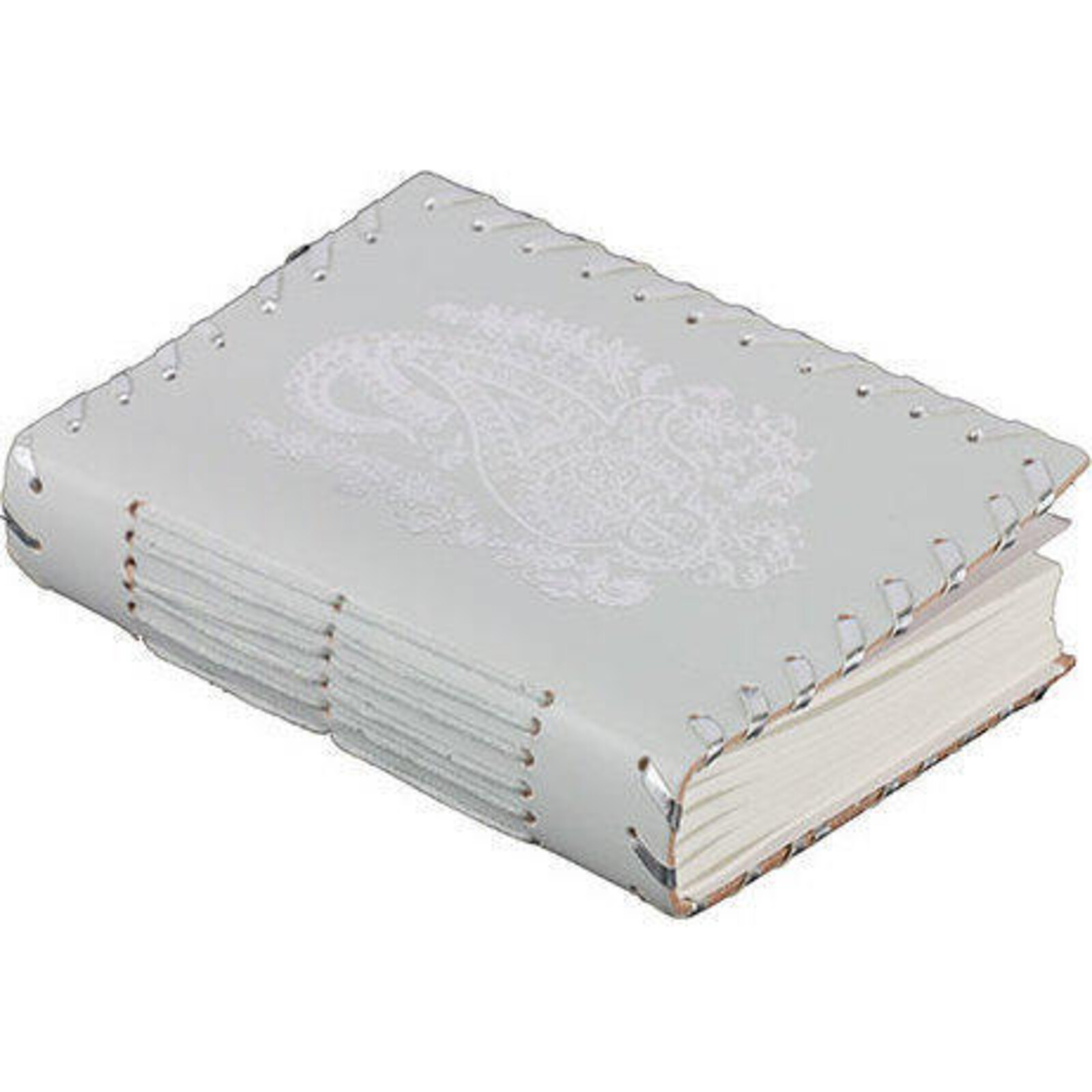 Leather Notebook Paisley Print Silver