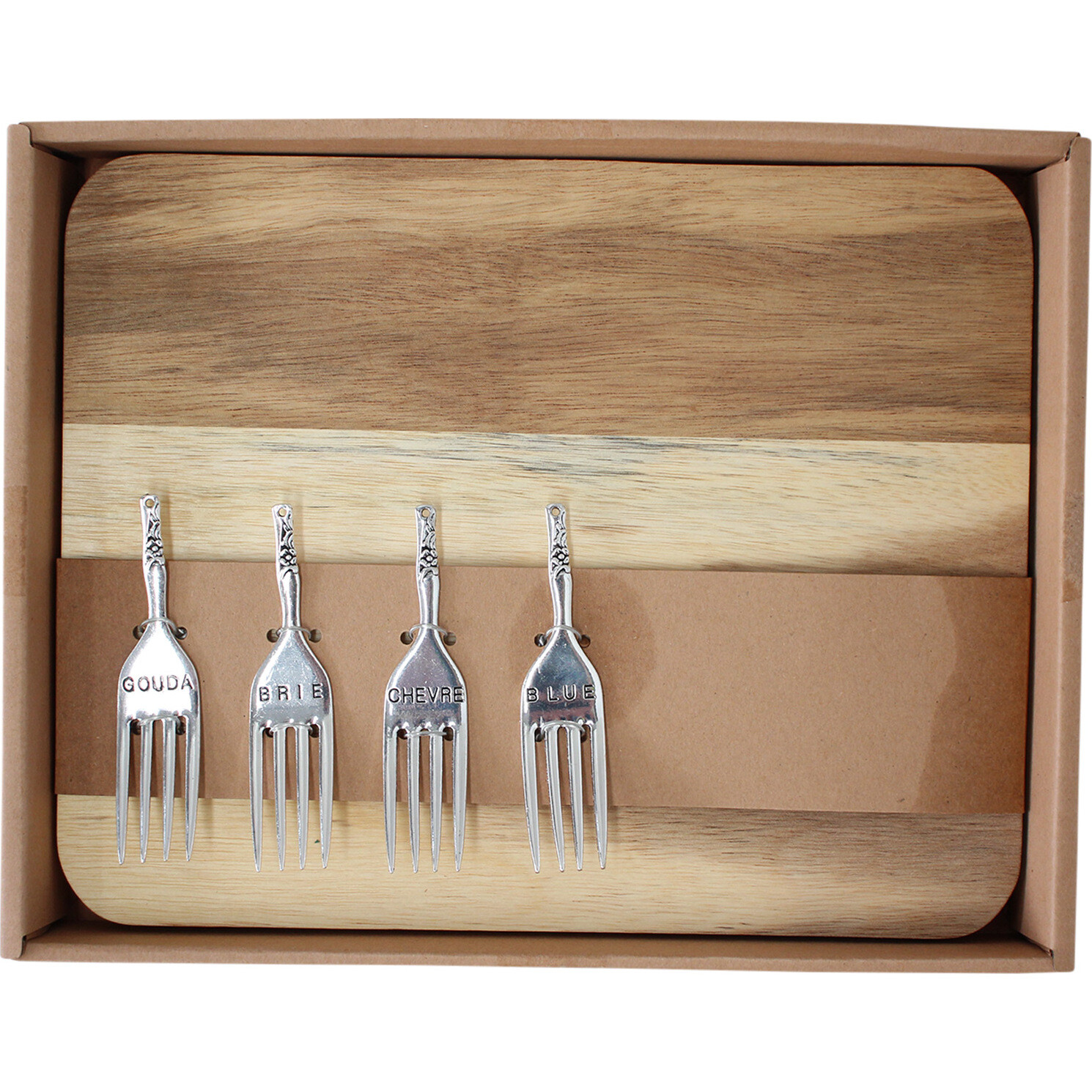 Acacia Board/S/4 Cheese Fork