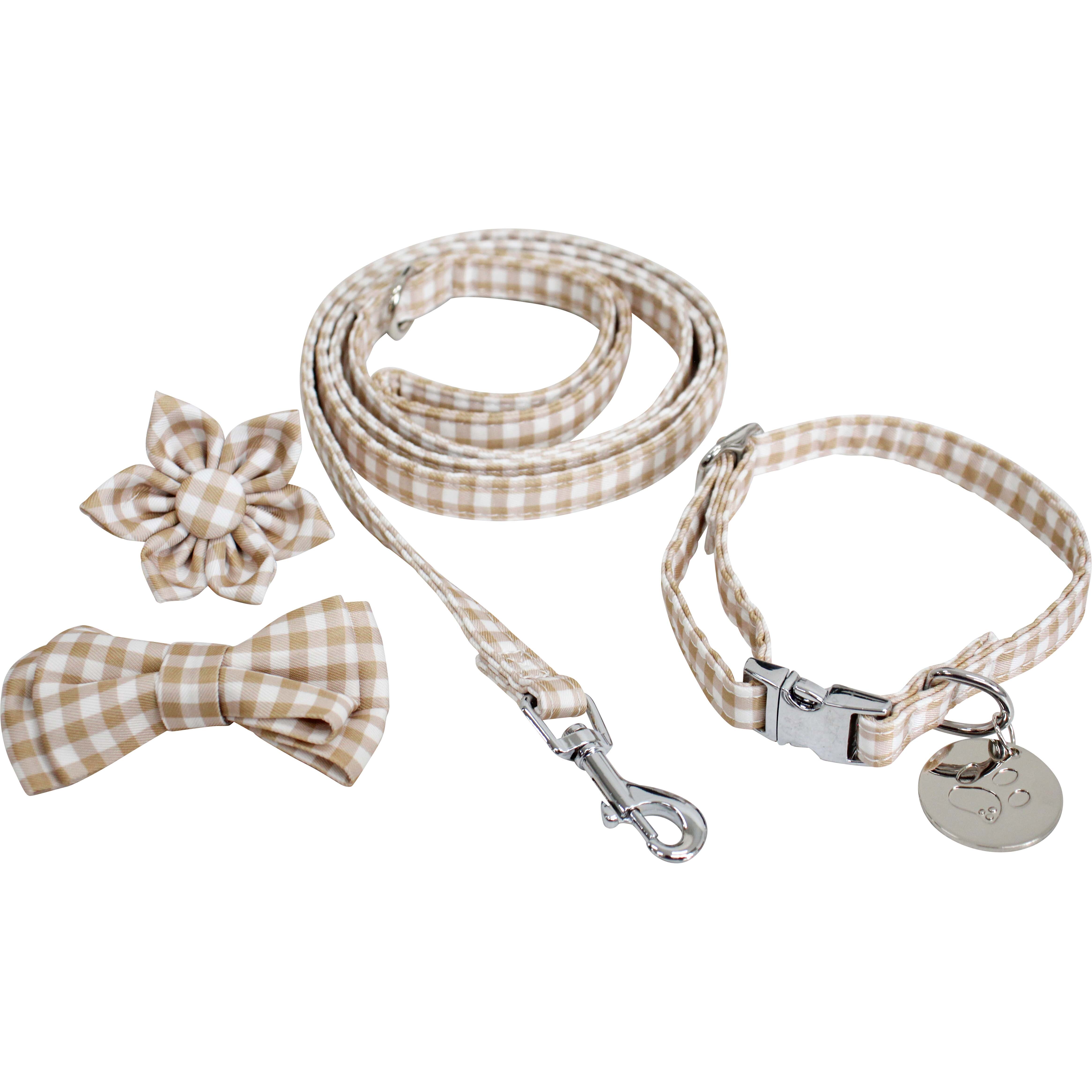 Collar & Accs Set S-M Check Beige