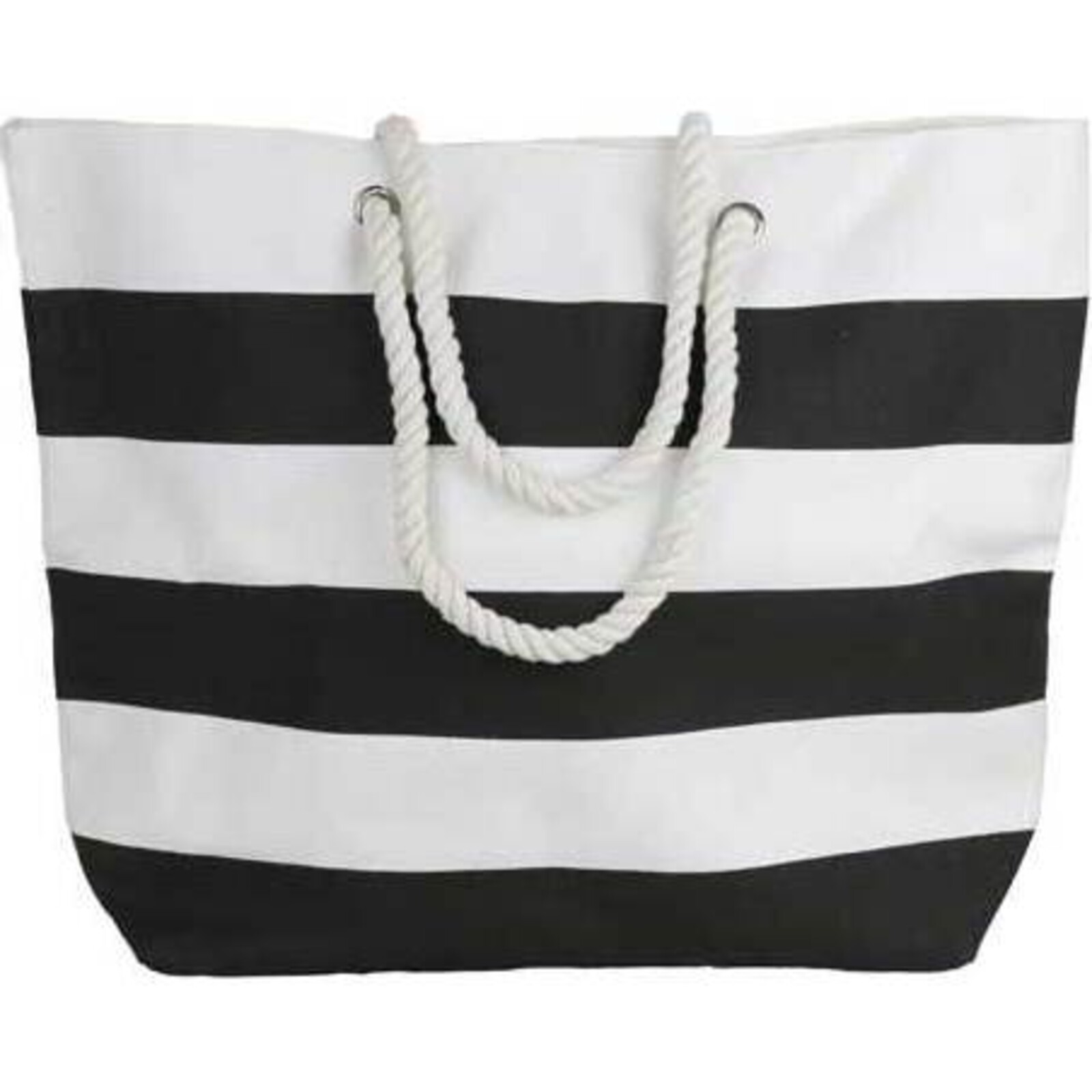 Beach Bag Black/ White Striped Canvas