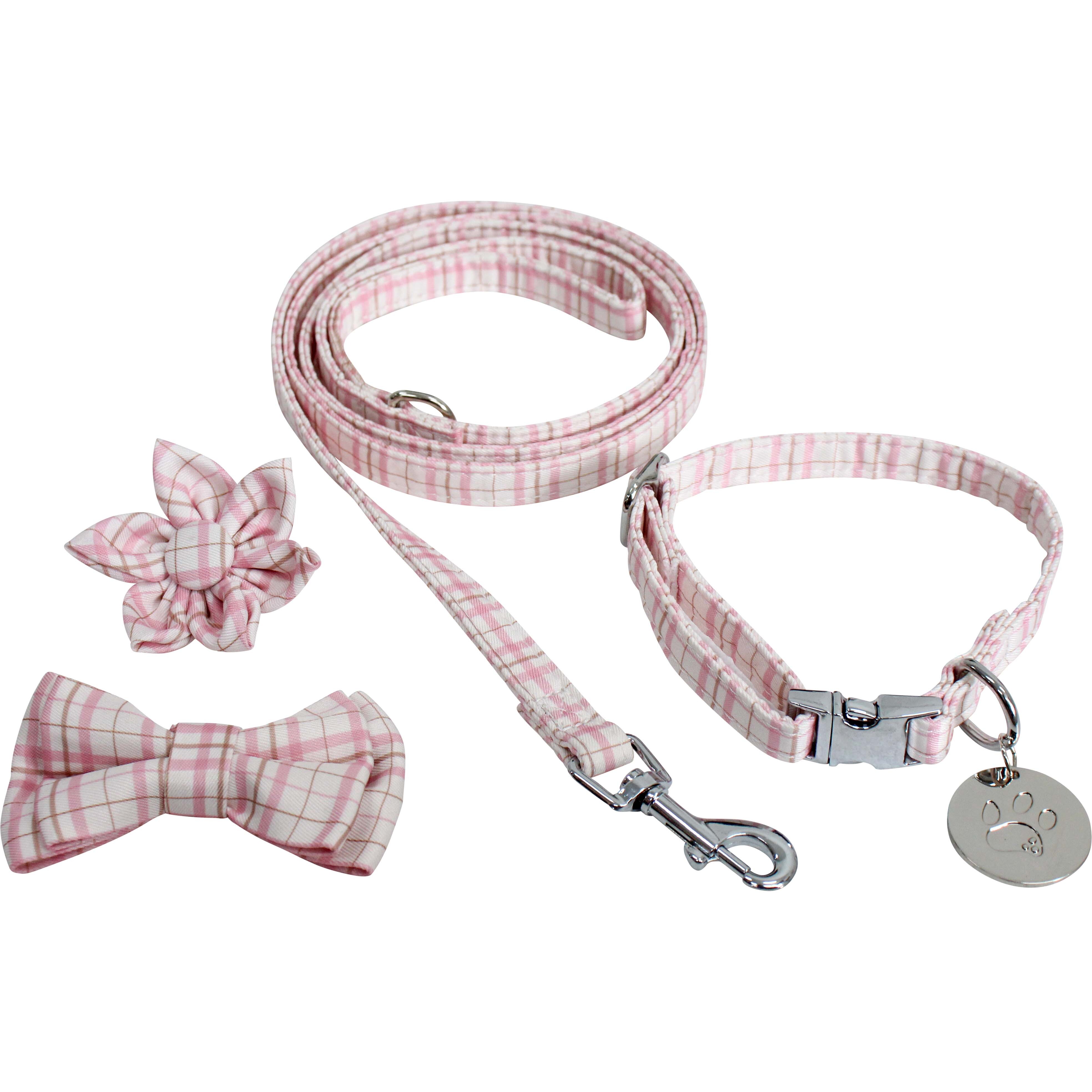 Collar & Accs Set S-M Check Pink