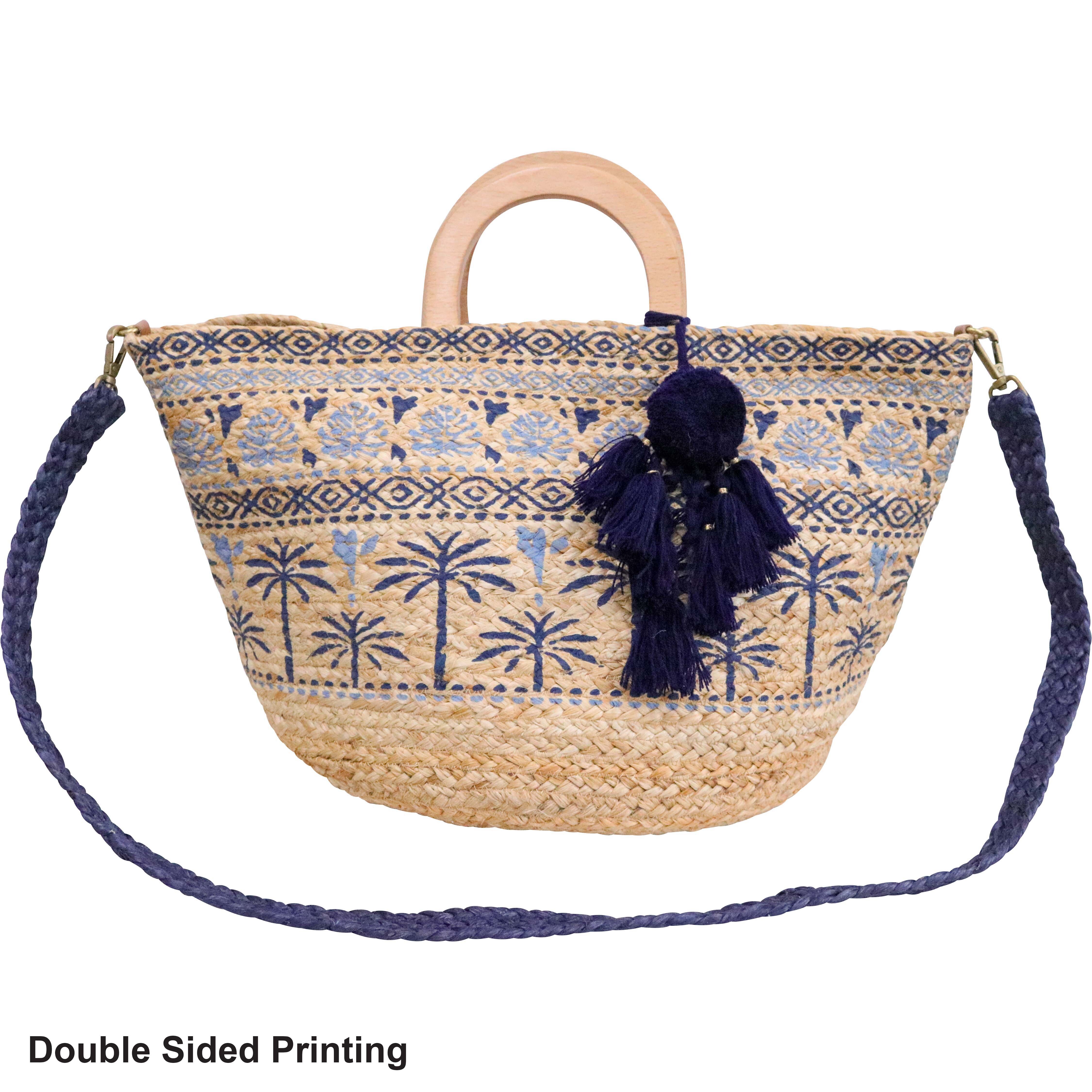 Jute Shopper Navy Palm