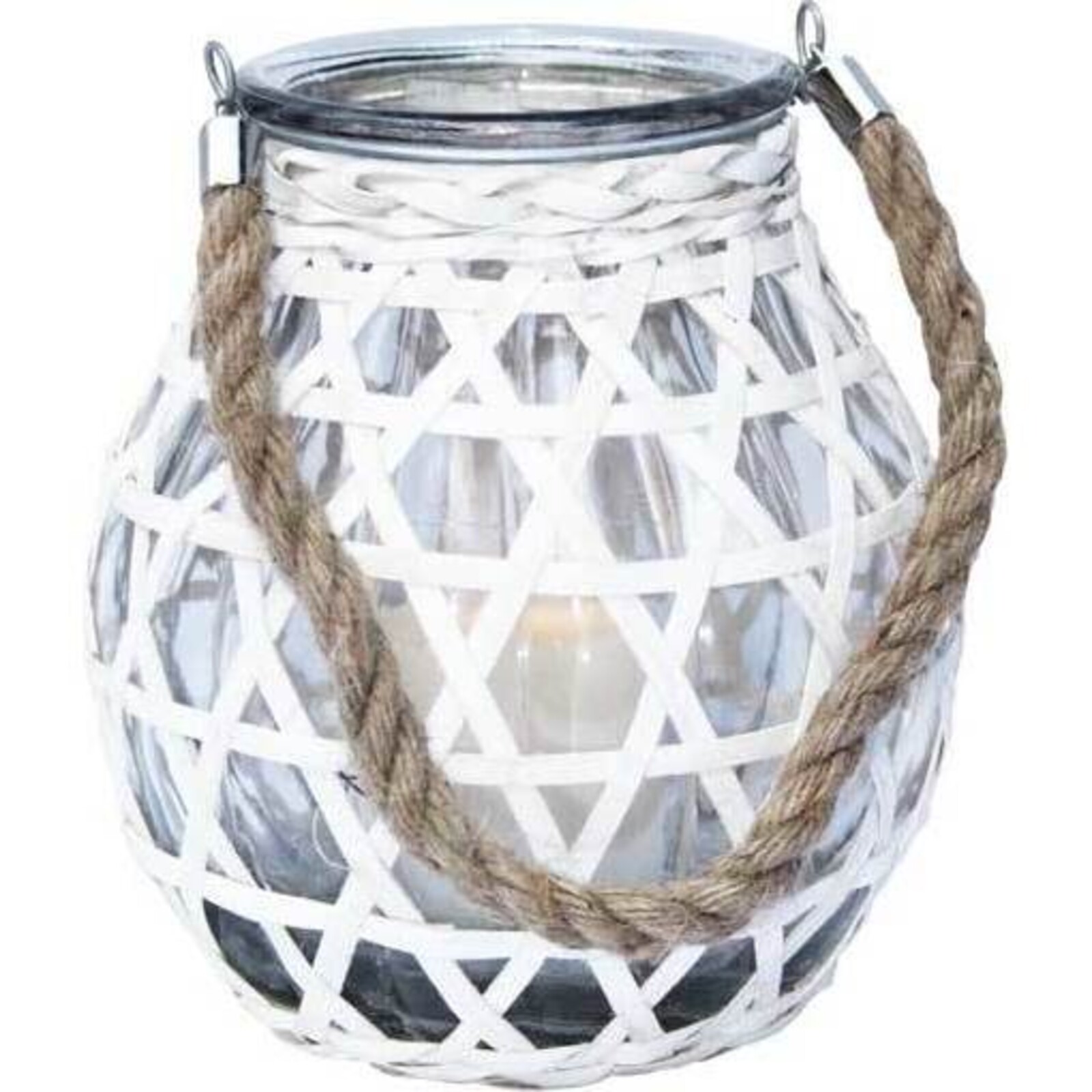 Glass Lantern White Weave
