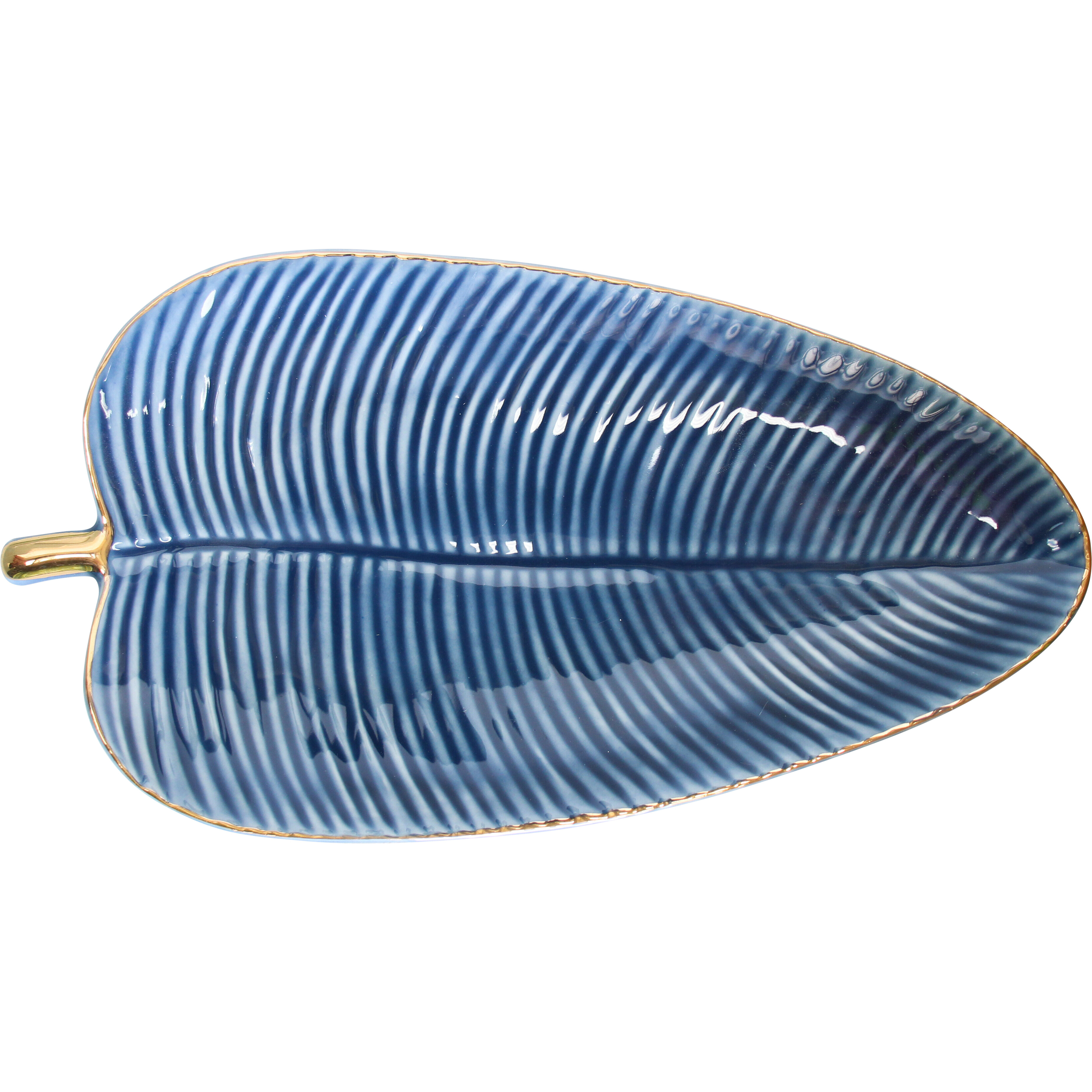 Leaf Plate Blue/ Gold