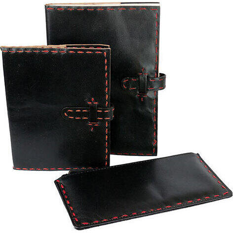 Leather Notebook Red Stitch Large