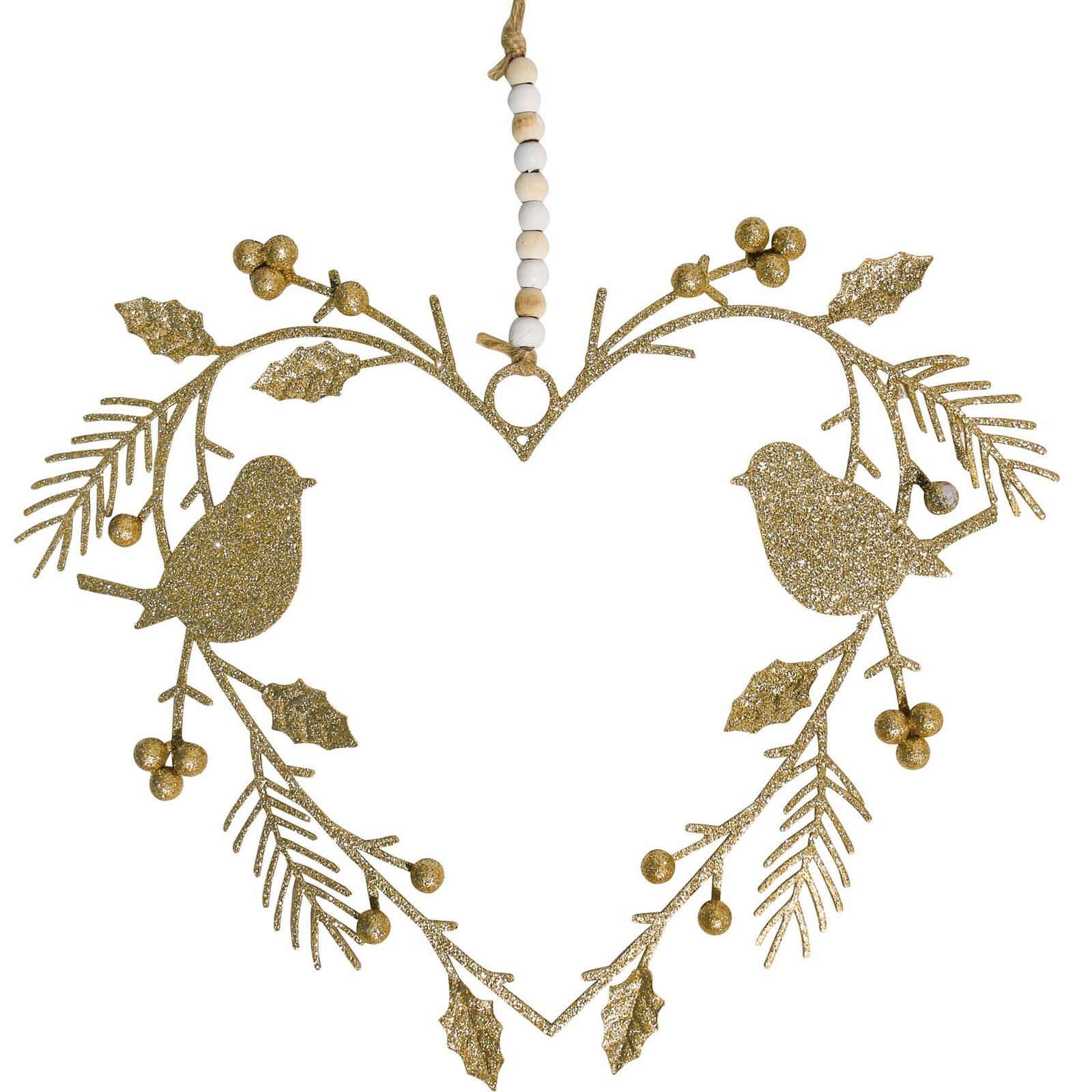 Hanging Heart Bird Gold