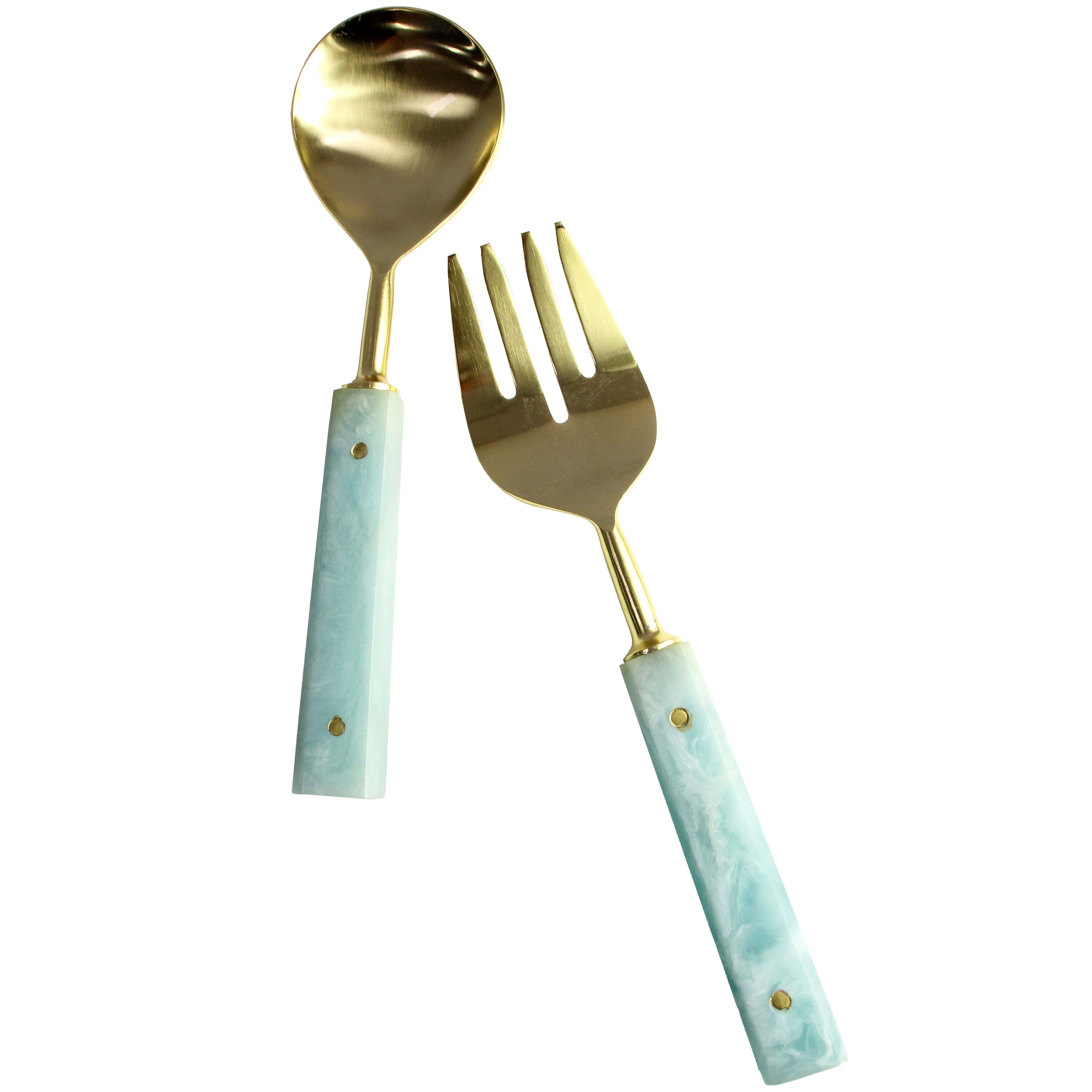 Salad Servers Blue Marbleised S/2