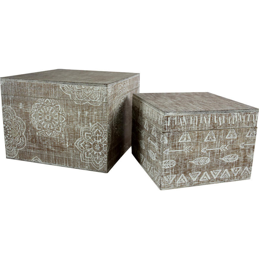 Boxes Timber Motif  Set/ 2