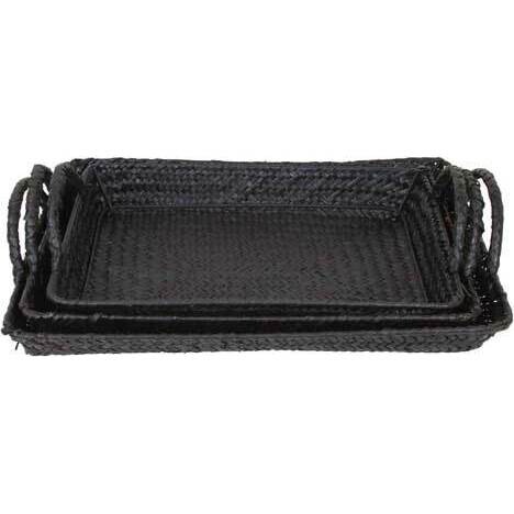 Shallow Woven Trays Black S/3