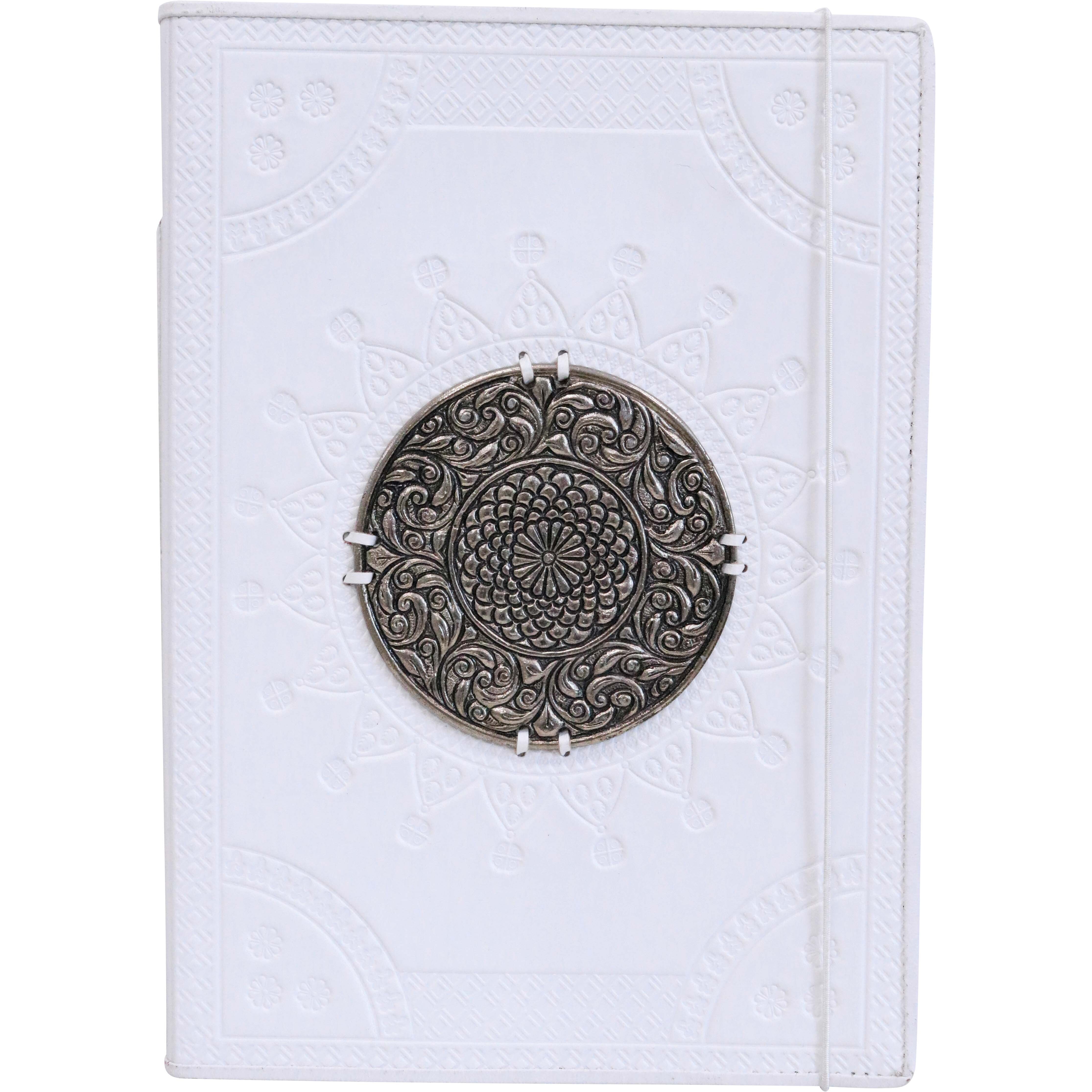 Leather N/Book Medallion White