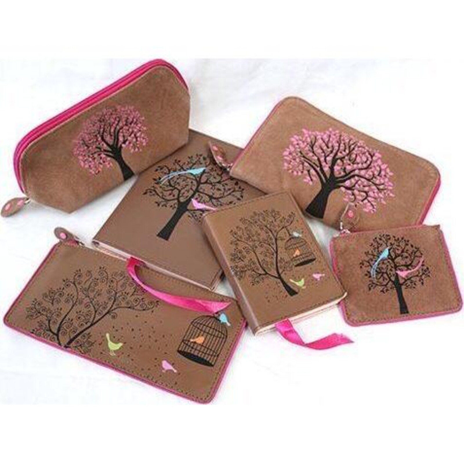 Suede  Jewelry Pouch Pink Tree