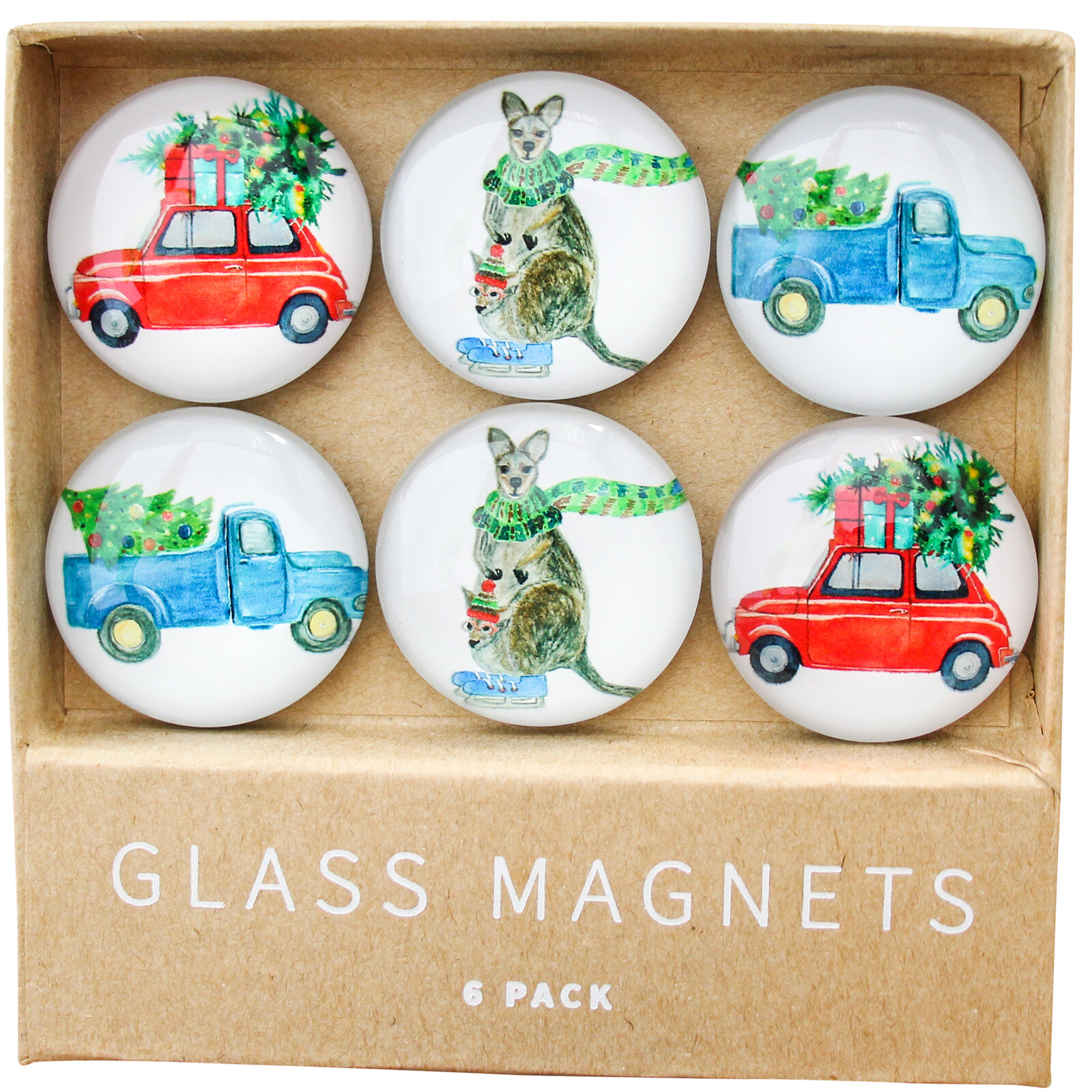 Glass Magnets Xmas Outback S/6