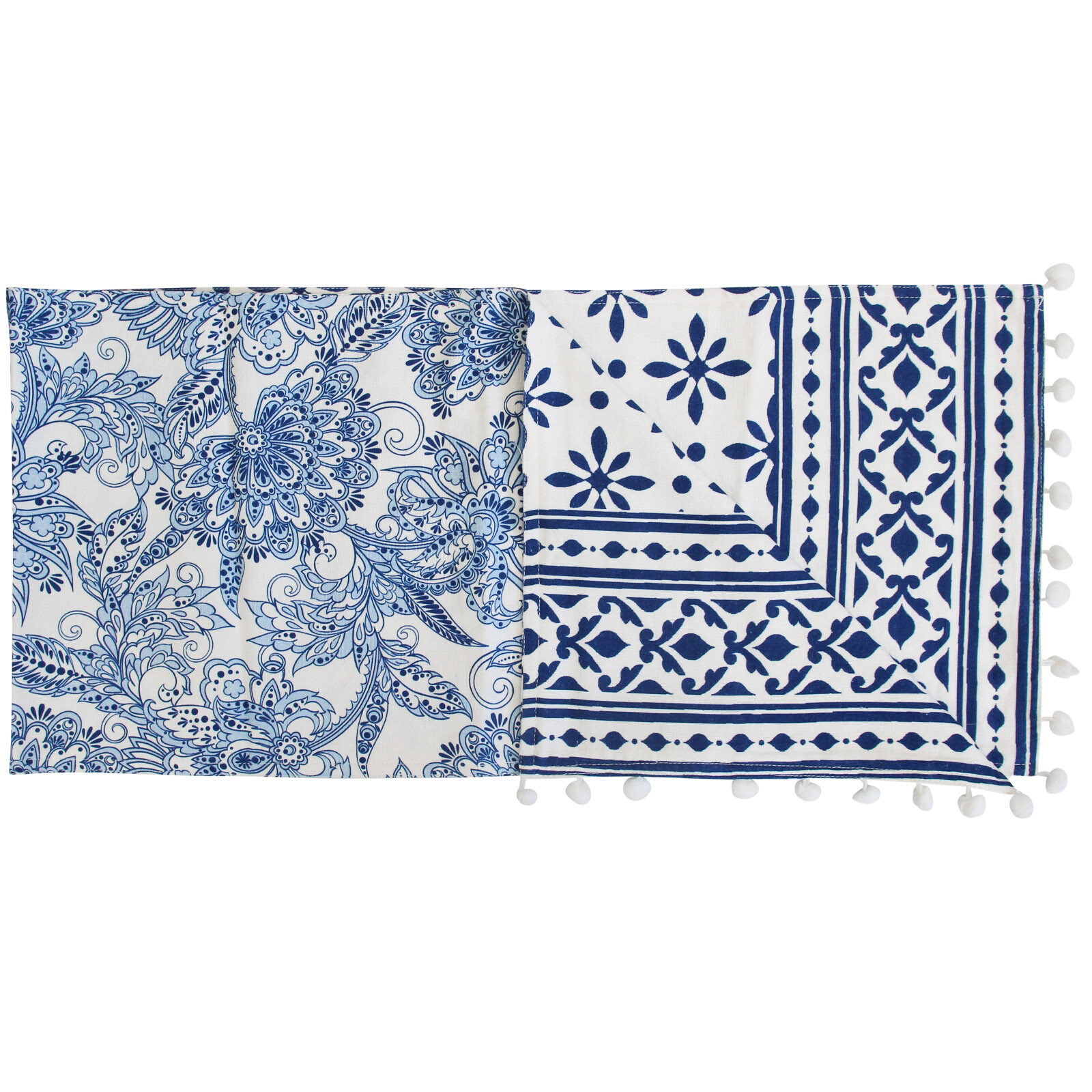 Table Runner French Blue Pompoms