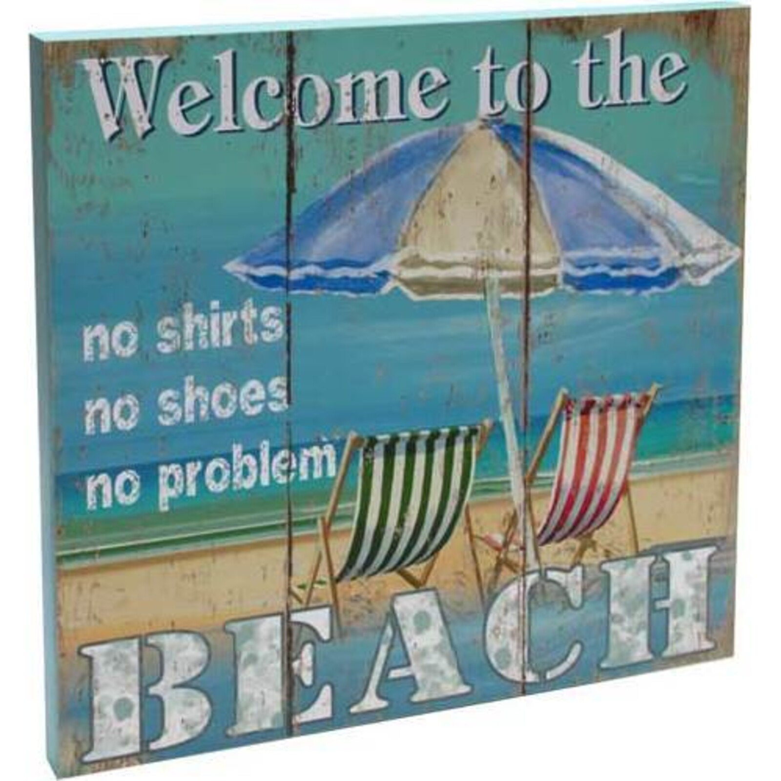 Sign Beach with Deckchairs