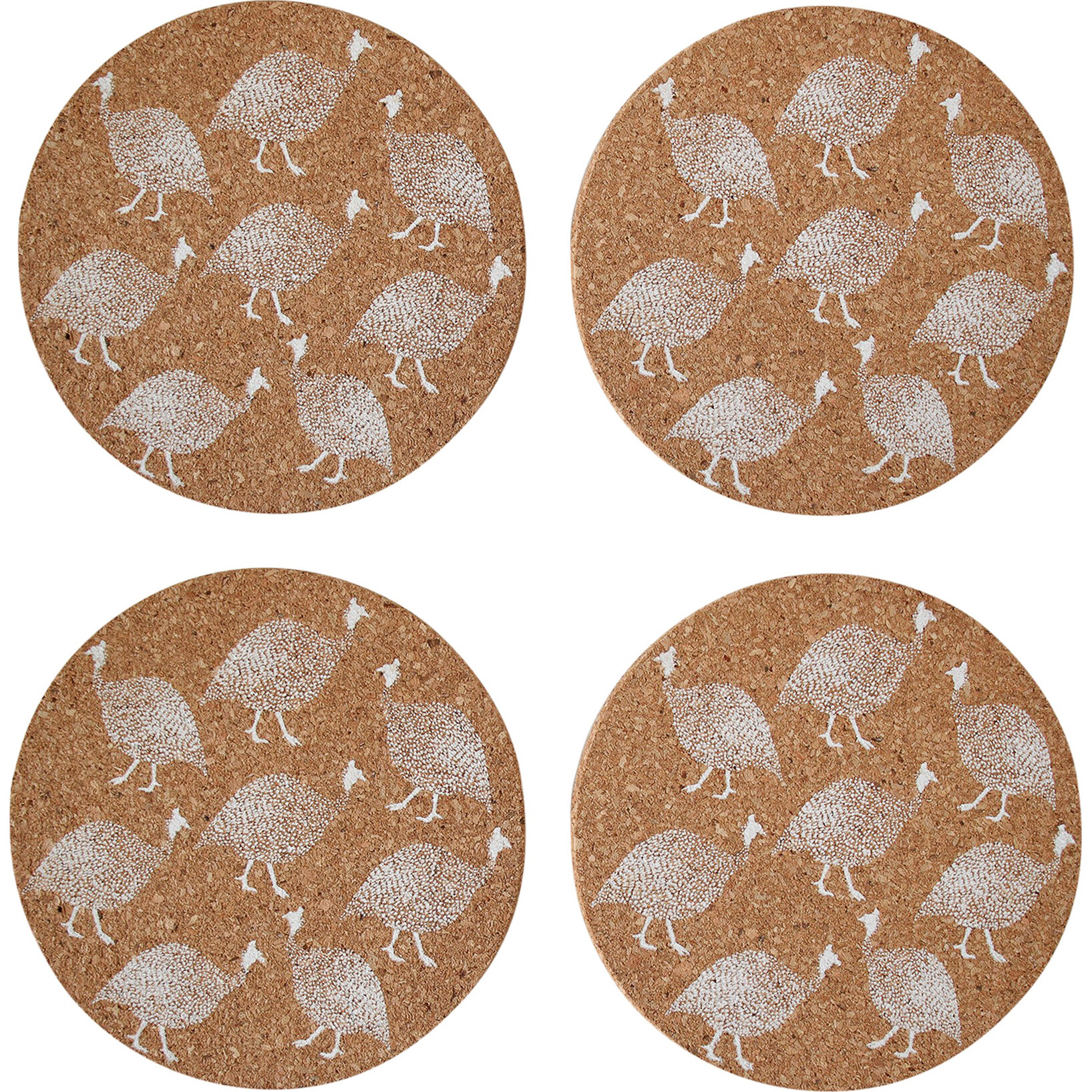 Cork Coaster S/4 Guinea Fowl 