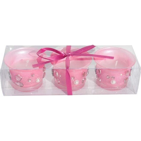 Boxed Votive - Pink Hearts set 3