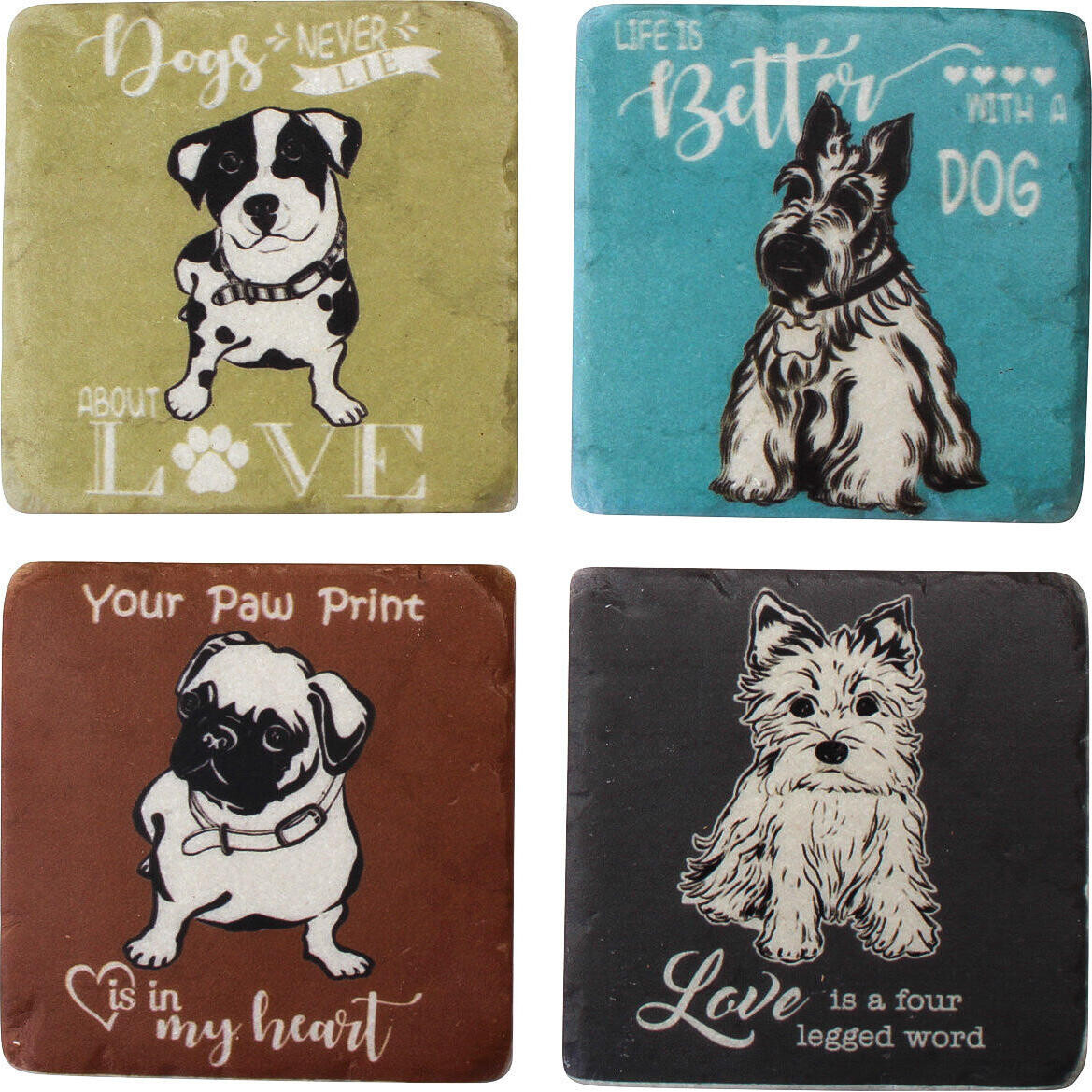 Coasters Coloured Dog S/4