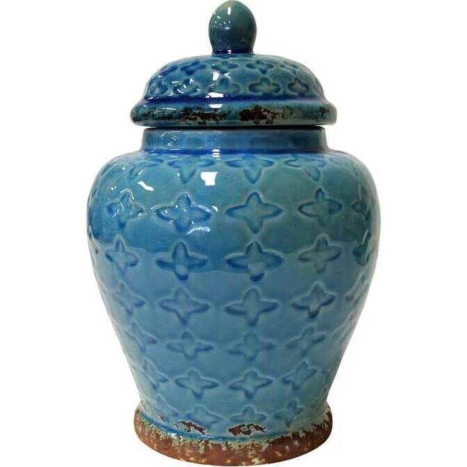 Lidded Urn Blue Croix Large