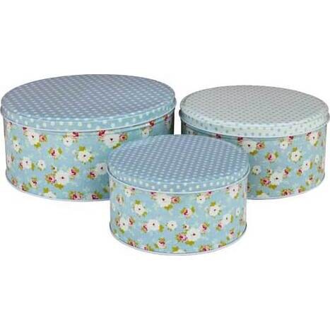 Cake Tin Rose Dot Blue S/3