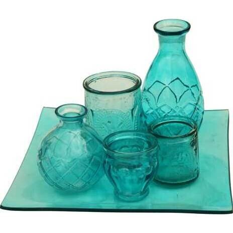 Glass Votive Set Blue