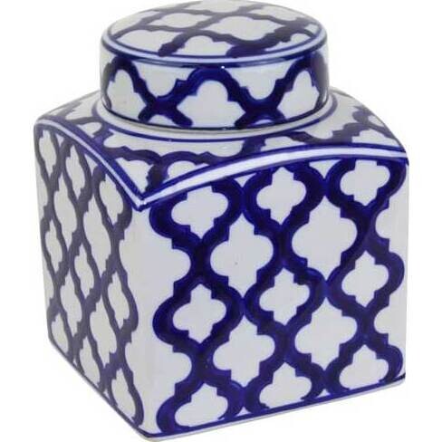 Lidded Jar Indiogo Quatrefoil Small