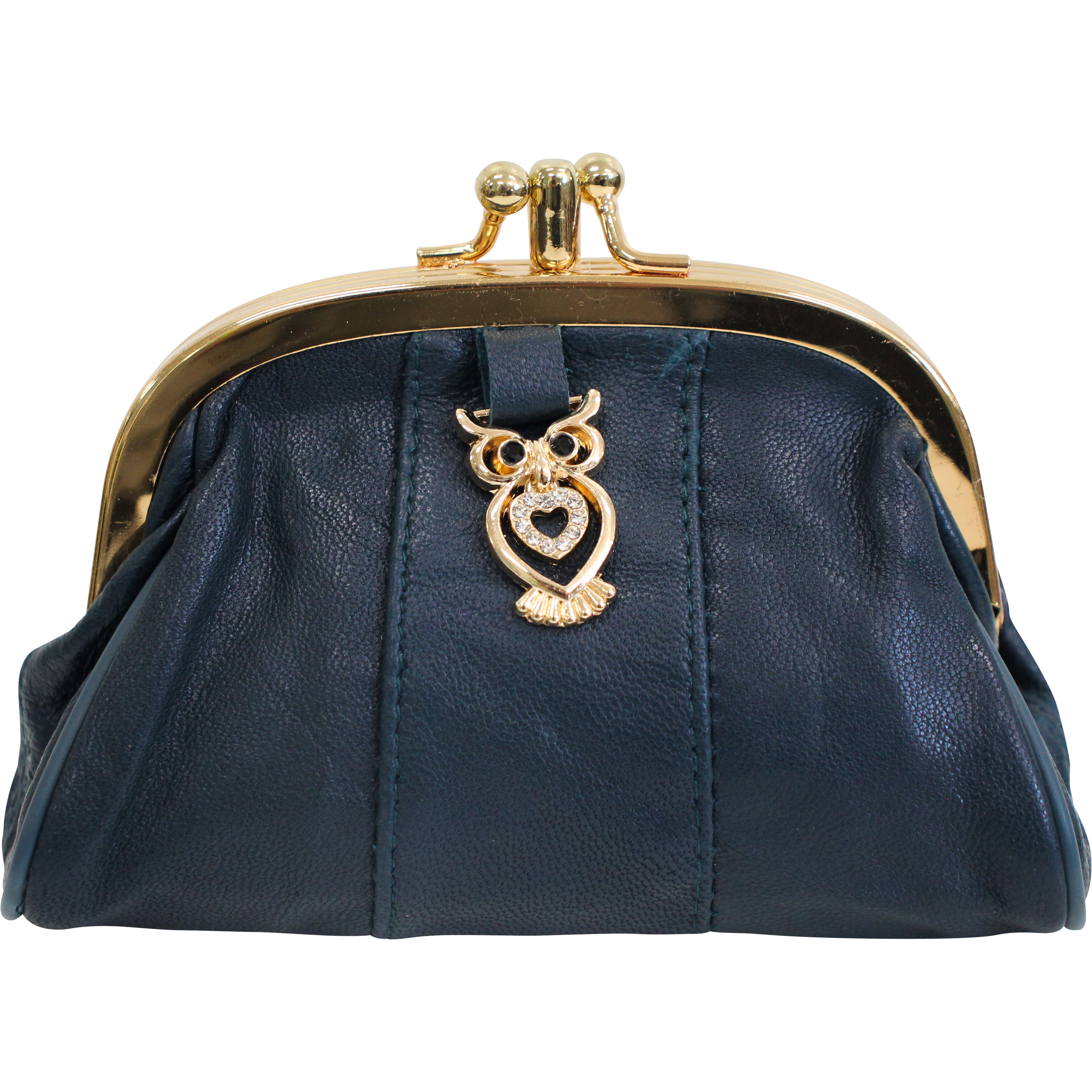 Leather Purse Owl Navy