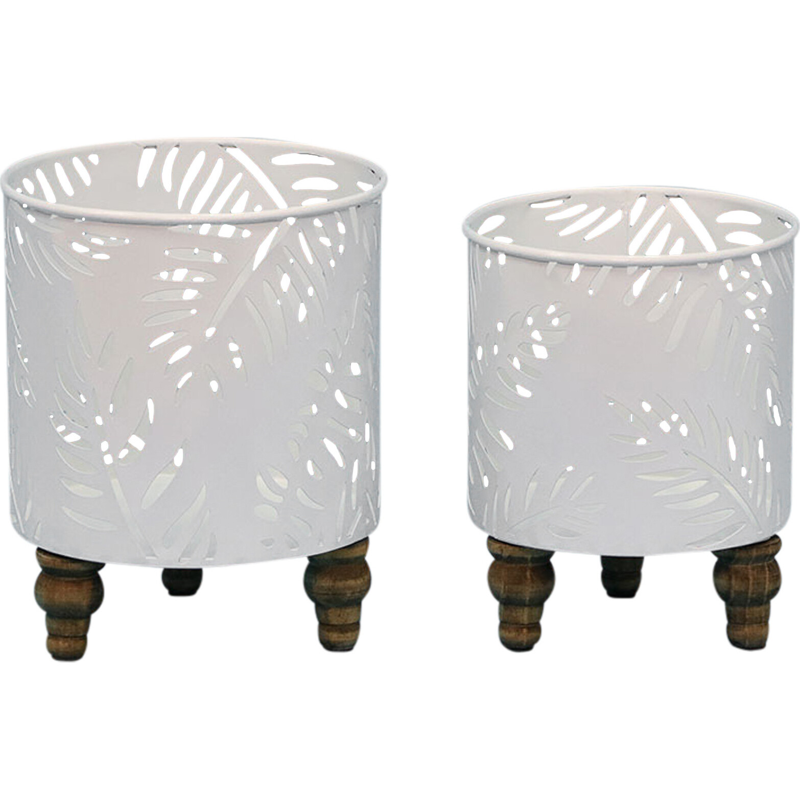 Planter Leaves Timber Feet White S/2 