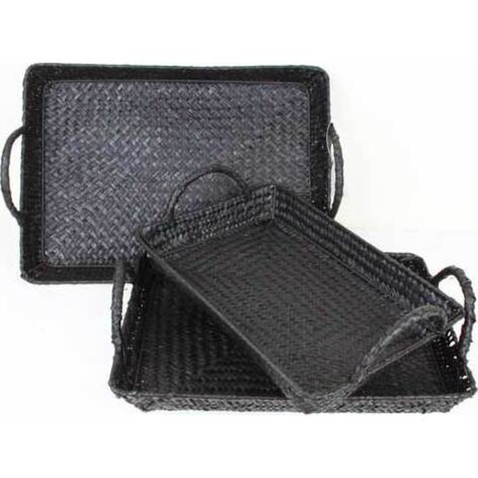Shallow Woven Trays Black S/3