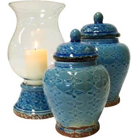 Lidded Urn Blue Croix Large