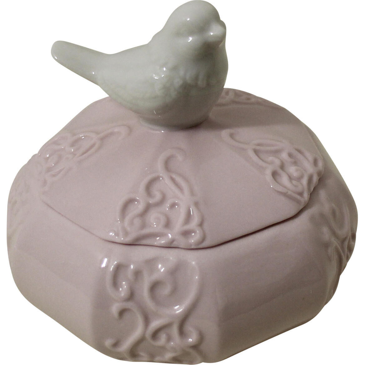 Trinket Box Hexa Pink W/Bird