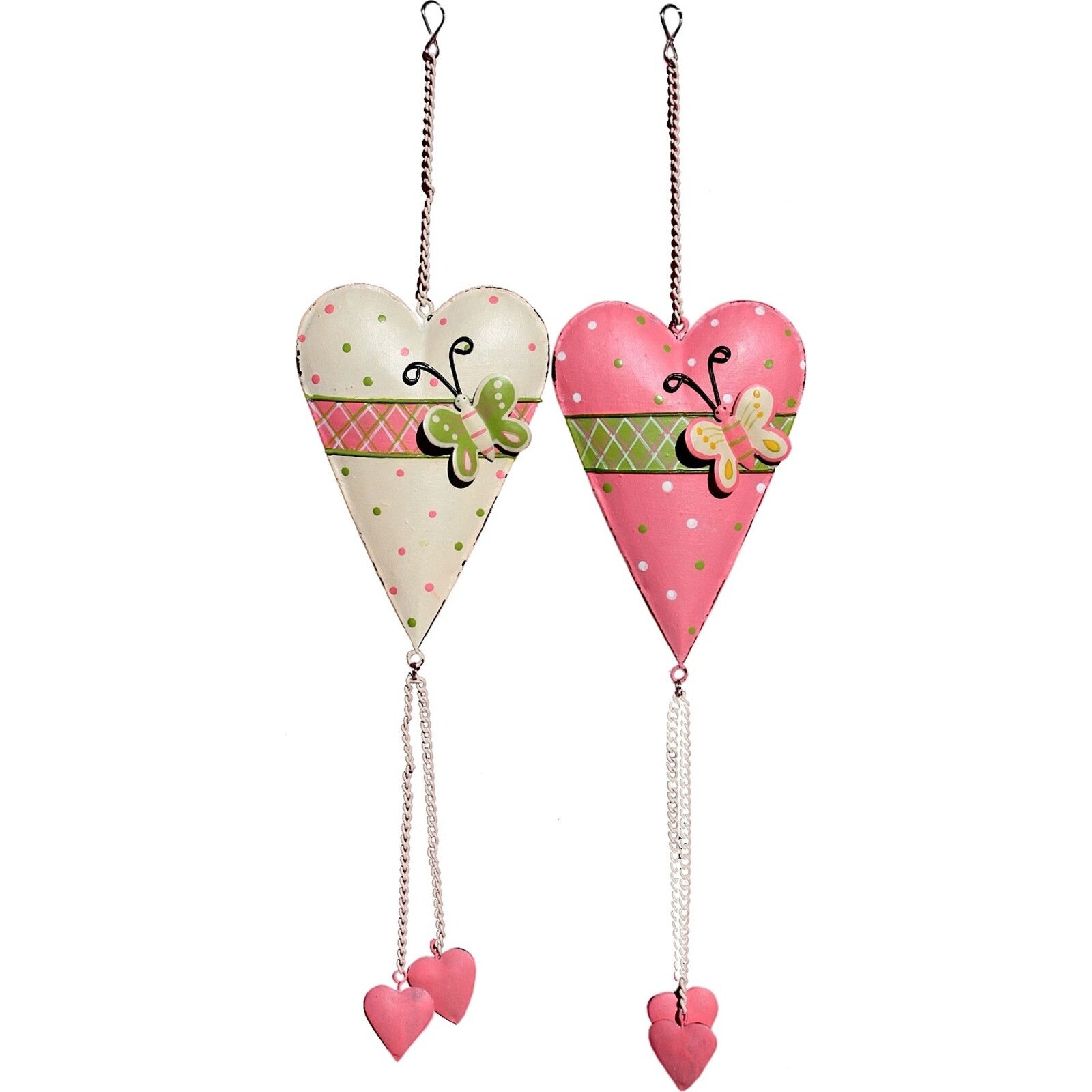 Hanging Heart - Pink Butterfly Set of 2