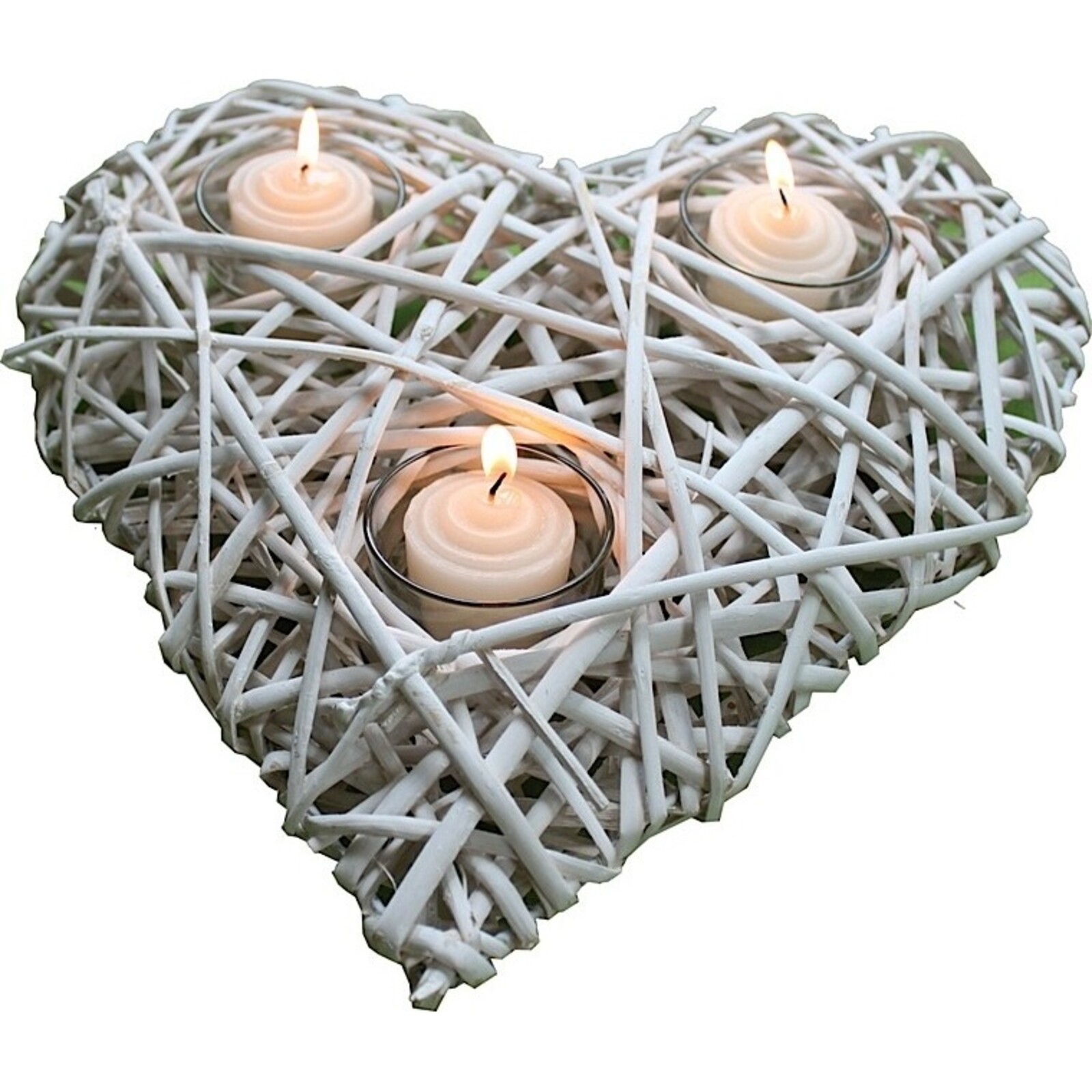 Weave Heart Candleholder - White