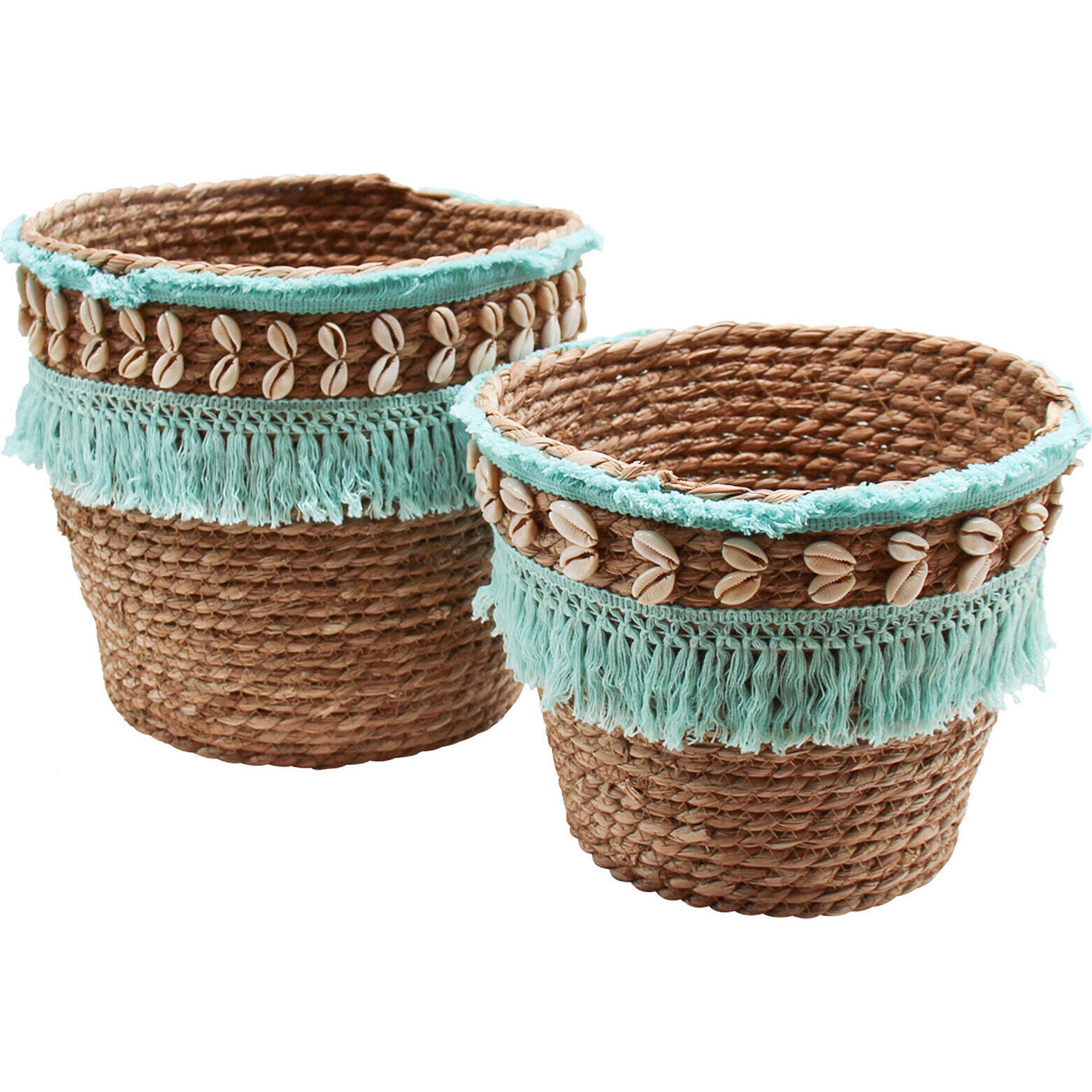 Basket Fringe Aqua Sml S/2