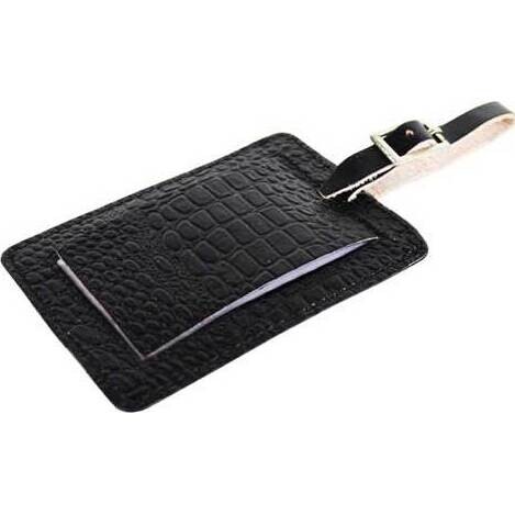 Luggage Tag Leather Black Croc