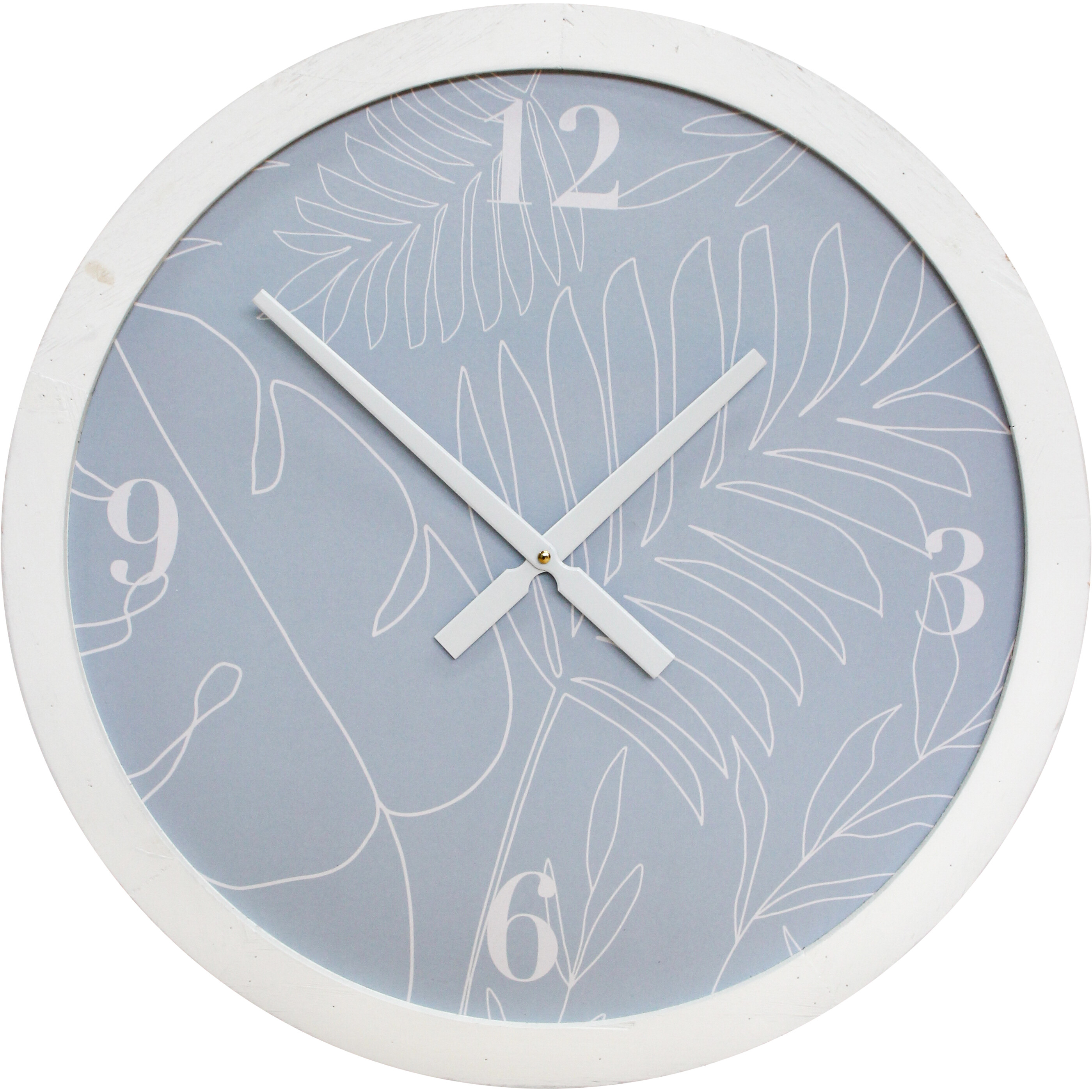  Clock Blue Palm Framed White