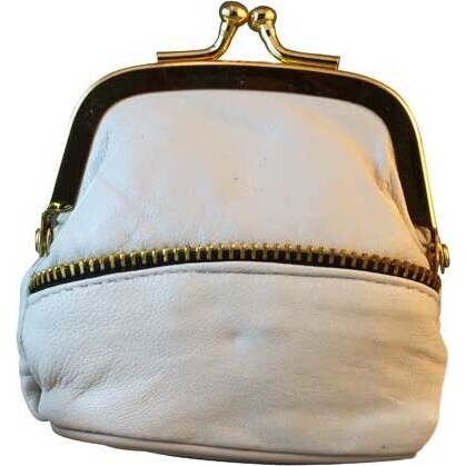 Leather Zipper Purse - Beige