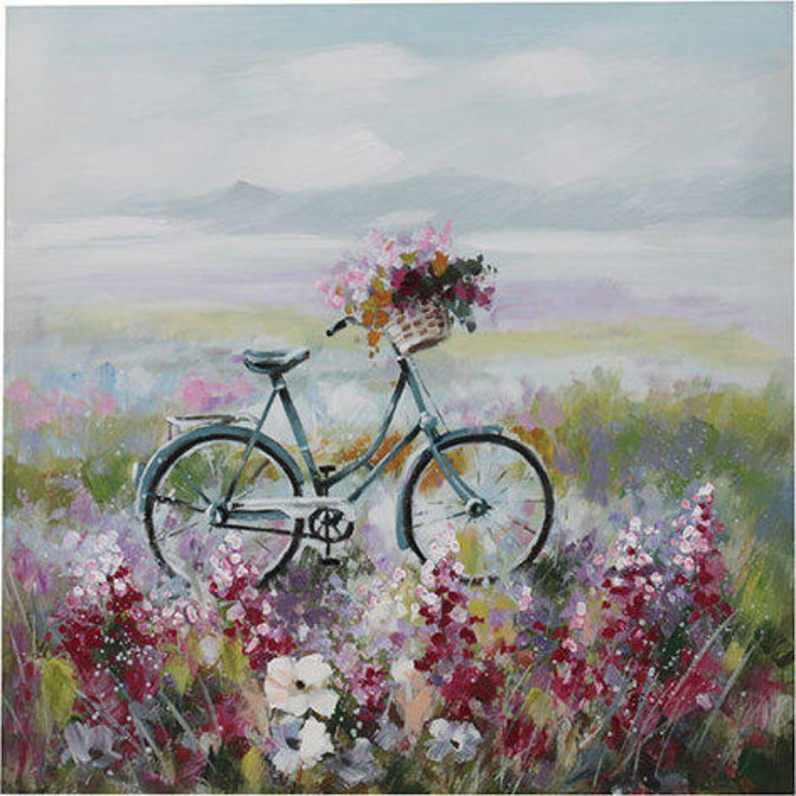 Oil Painting Flower Bicycle