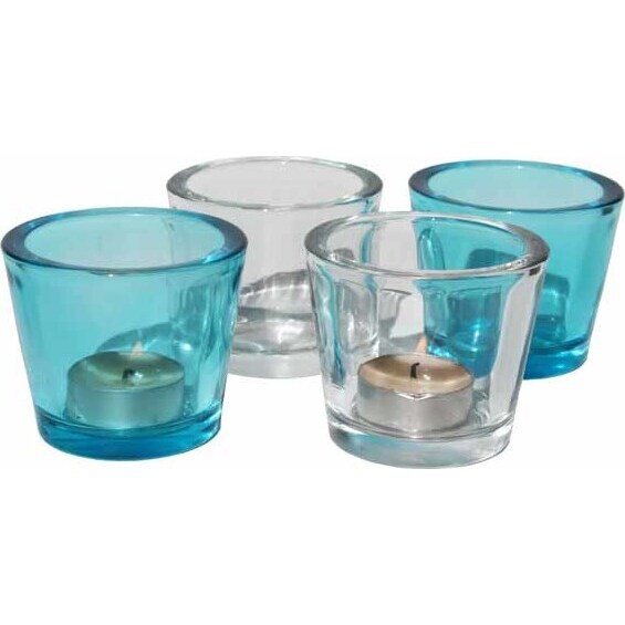 Votives - Solid Round Blue/Clear - set 4