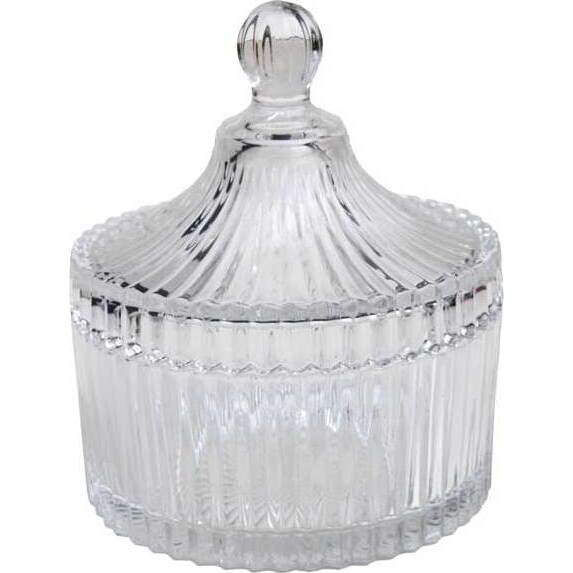 Glass Trinket Box Ribbed Sm