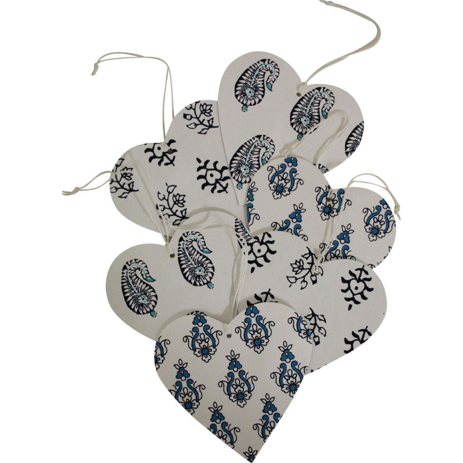 Heart Gift Tag Blue & White S/6