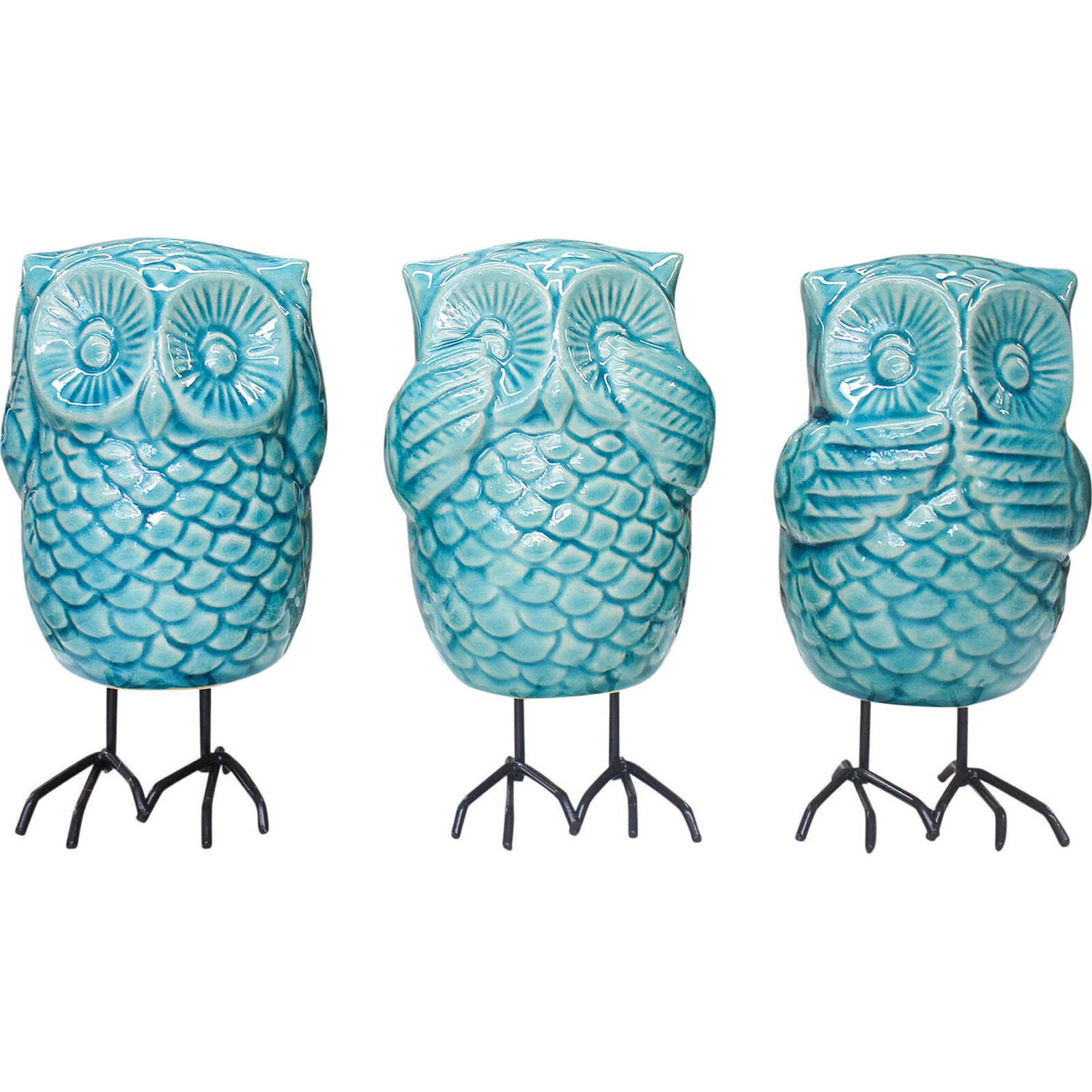 Ceramic Owls Teal Asstd 3