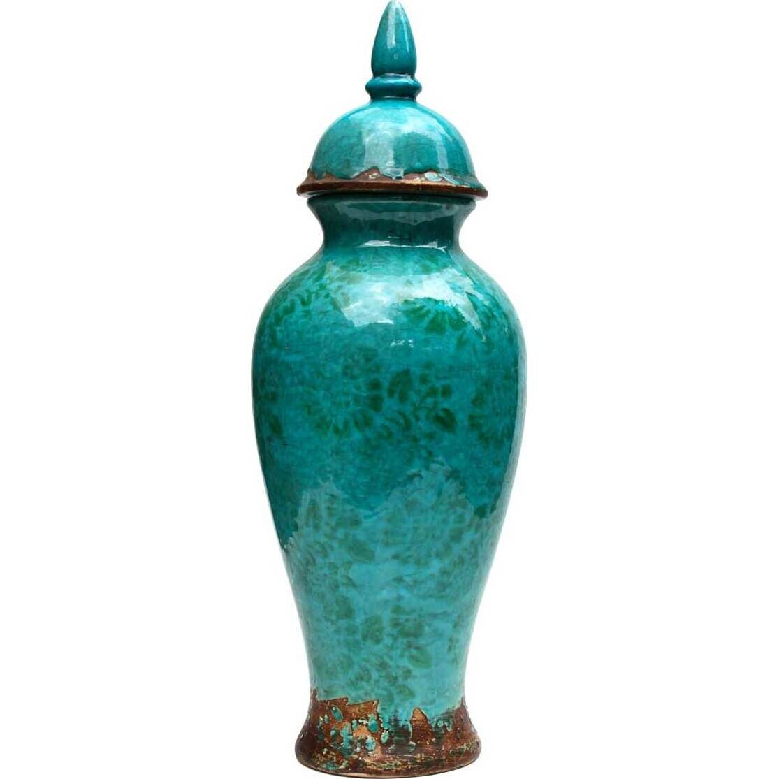 Lidded Urn - Flower Azul