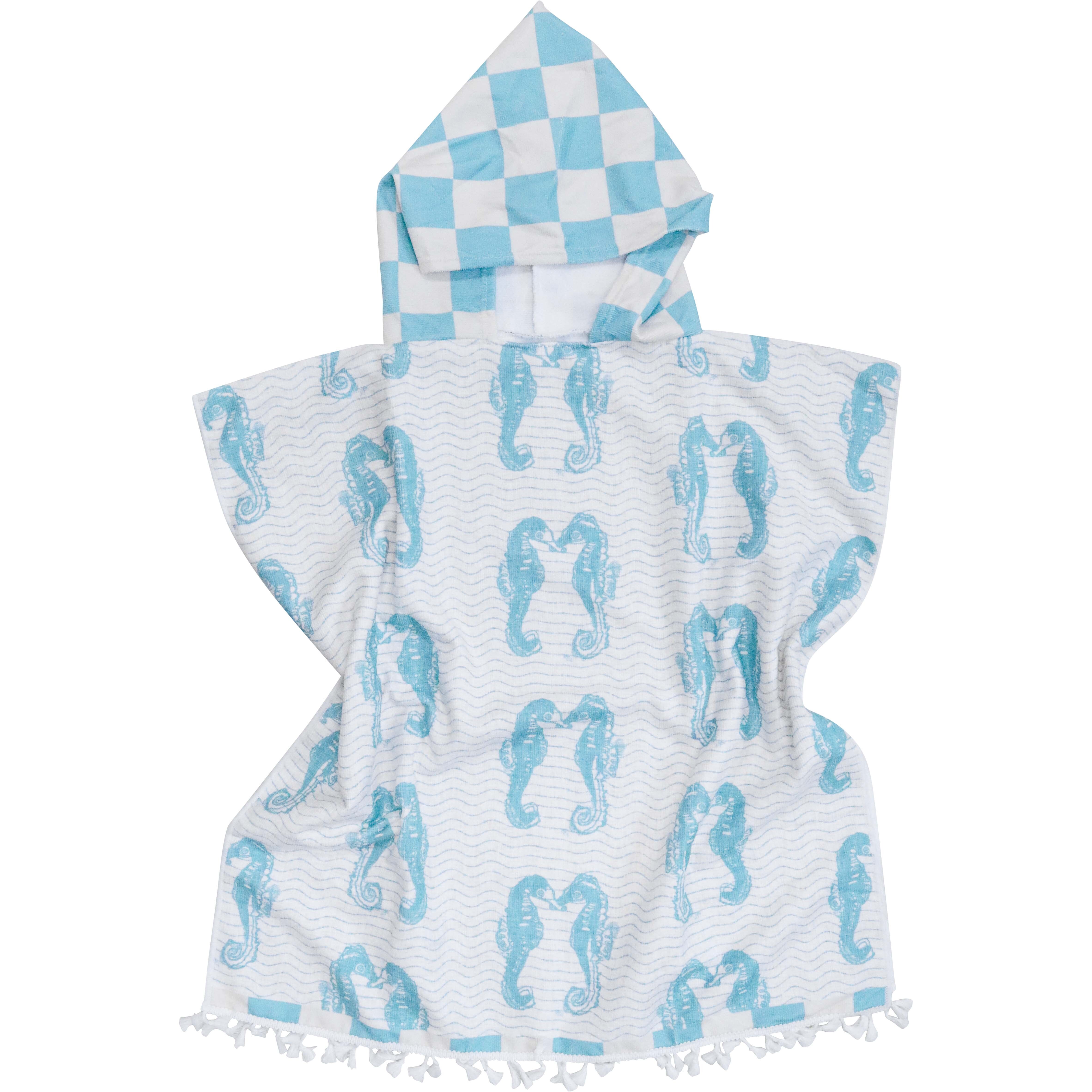 Kids Towel Poncho w/ Bag Seahorses