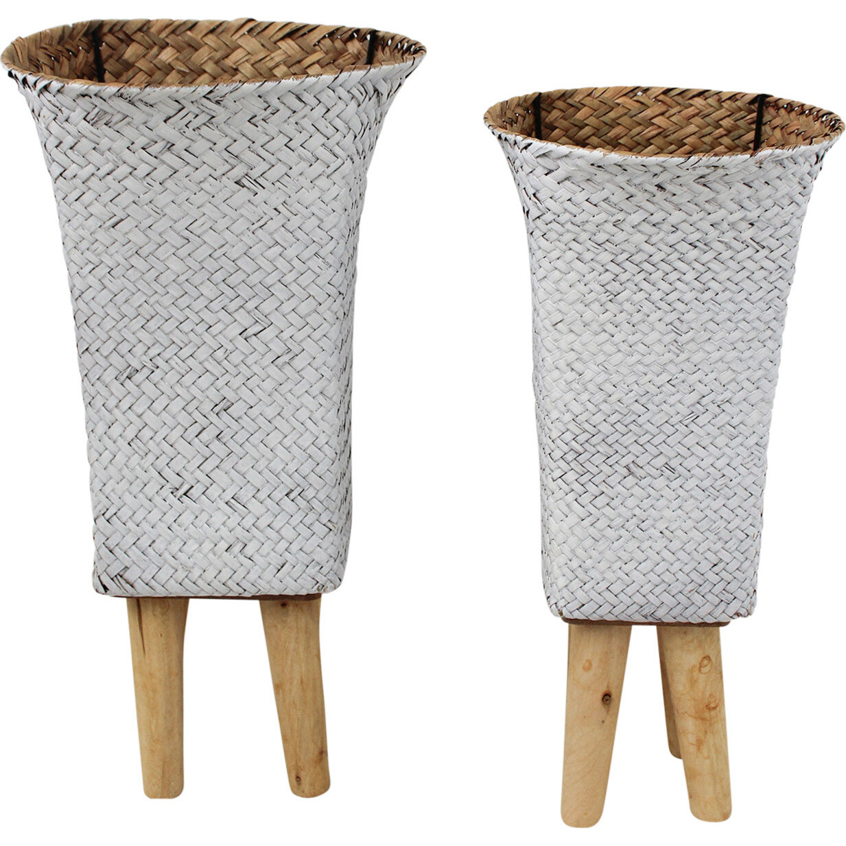 Woven Long Planter White/Nat S/2