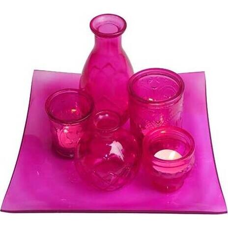 Glass Votive Set Hot Pink