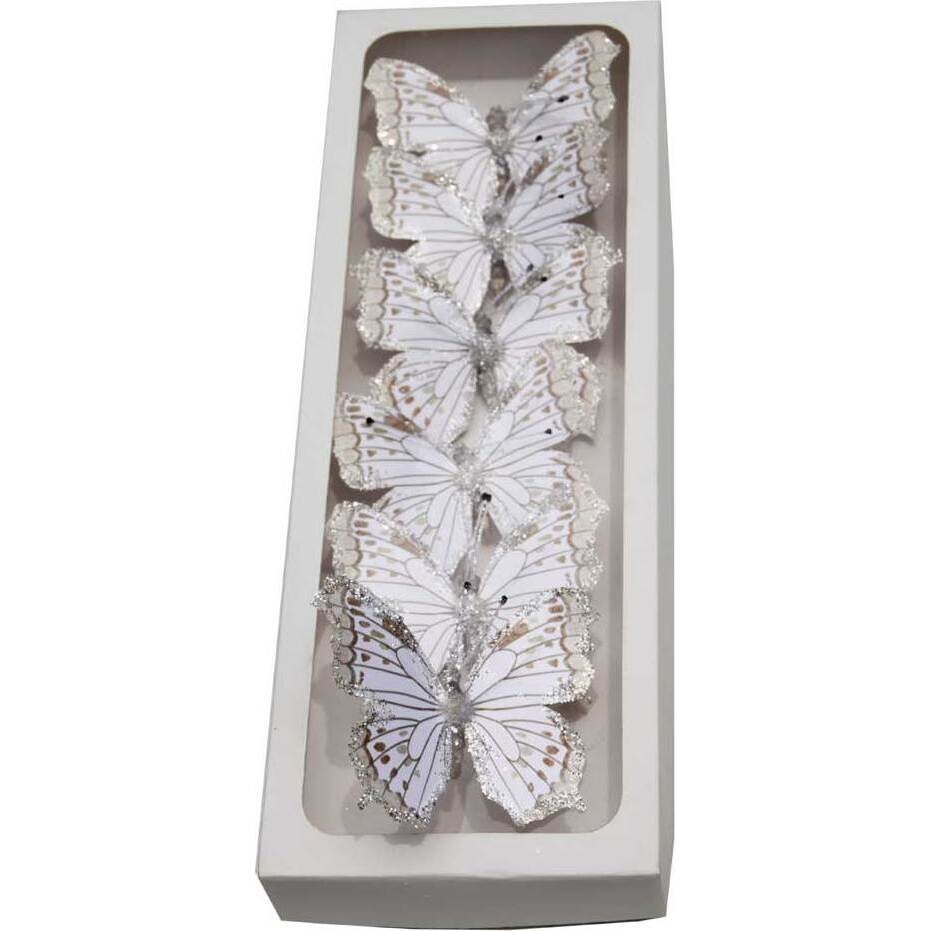 Glitter Butterfly - White Grey Dot set 6