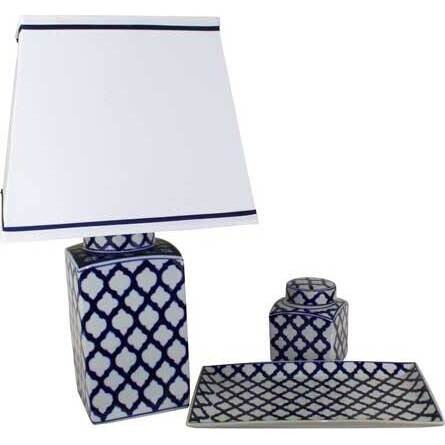 Lamp Indigo Quatrefoil