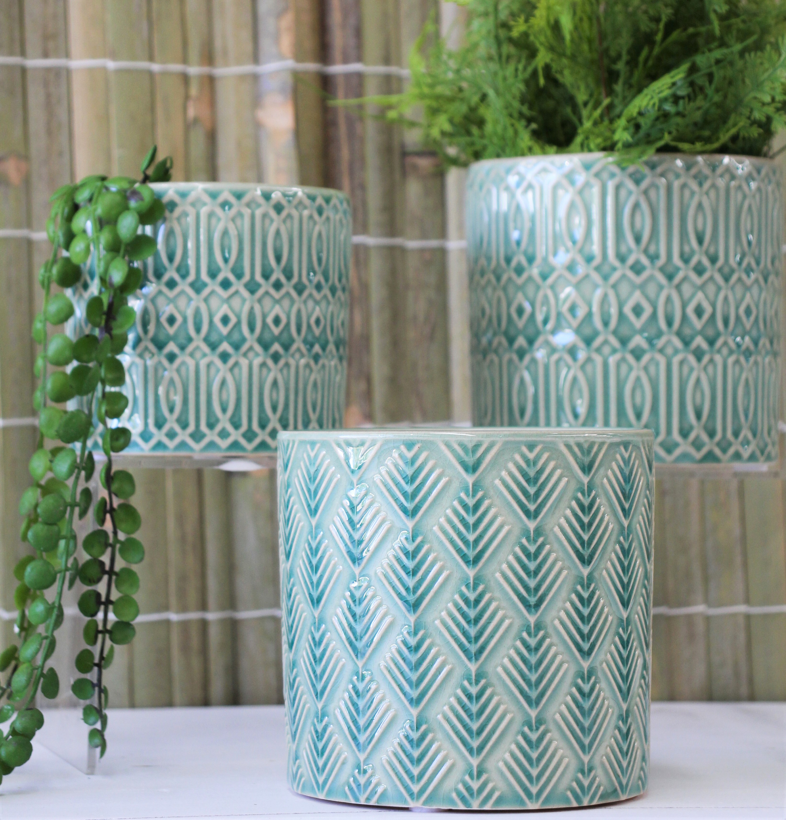 Planter Tribal Teal Lrg